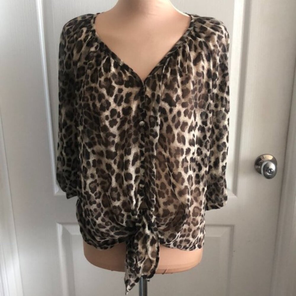 CHARLOTTE RUSSE Cheetah Leopard Animal V Neck Henley Tunic T Shirt Top Blouse S - Picture 3 of 10